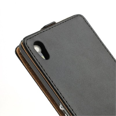 Sony Xperia Z1 (Honami L39h) vertikaliai (žemyn) atverčiamas juodas odinis dėklas / Priedai.lt