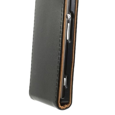 Sony Xperia Z1 (Honami L39h) vertikaliai (žemyn) atverčiamas juodas odinis dėklas / Priedai.lt