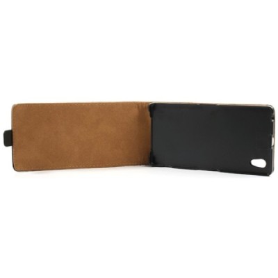 Sony Xperia Z1 (Honami L39h) vertikaliai (žemyn) atverčiamas juodas odinis dėklas / Priedai.lt