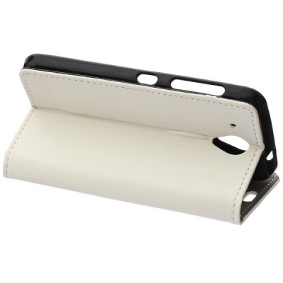 HTC Desire 520 atvēramais ādas balts maciņš (maks) / Vacins.lv