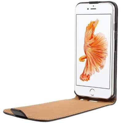 Apple iPhone 7 (iPhone 8) vertikaliai atverčiamas juodas odinis dėklas - piniginė / Priedai.lt