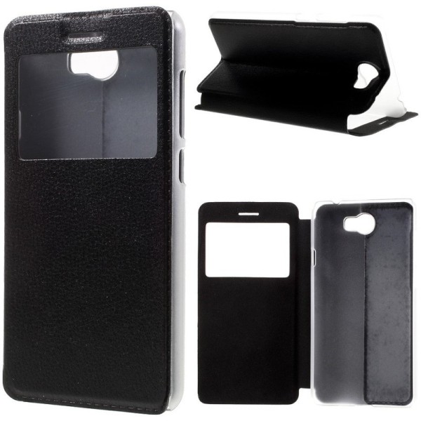 „Smart Window“ atverčiamas odinis dėklas - juodas (Y5 II)