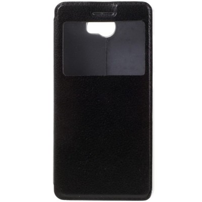 Huawei Y5 II (Huawei Y5 2) juodas odinis atverčiamas „Smart Window“ dėklas su langeliu / Priedai.lt