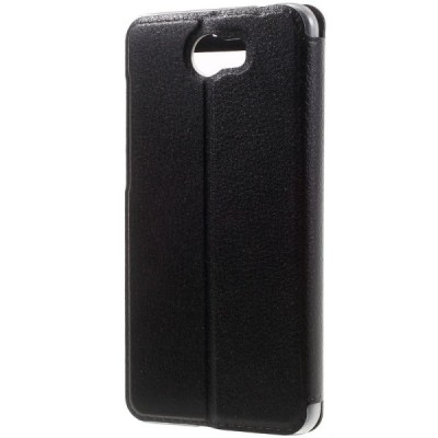 Huawei Y5 II (Huawei Y5 2) juodas odinis atverčiamas „Smart Window“ dėklas su langeliu / Priedai.lt