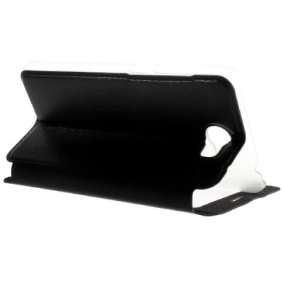 Huawei Y5 II (Huawei Y5 2) juodas odinis atverčiamas „Smart Window“ dėklas su langeliu / Priedai.lt