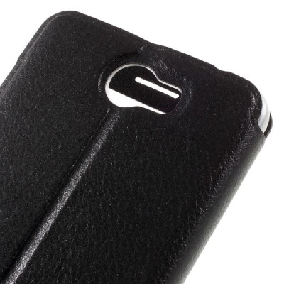 Huawei Y5 II (Huawei Y5 2) juodas odinis atverčiamas „Smart Window“ dėklas su langeliu / Priedai.lt