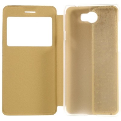 Huawei Y5 II (Huawei Y5 2) zelta atvēramais „Smart Window“ ādas maciņš / Vacins.lv