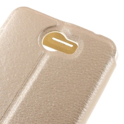 Huawei Y5 II (Huawei Y5 2) zelta atvēramais „Smart Window“ ādas maciņš / Vacins.lv