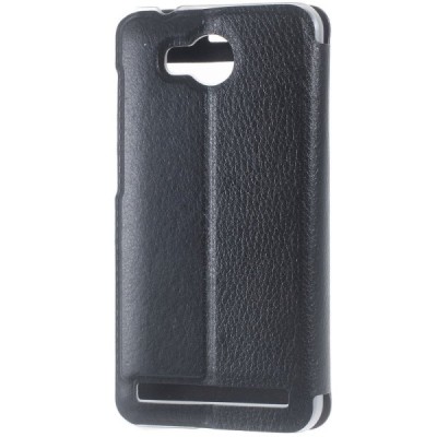 Huawei Y3 II (Huawei Y3 2) juodas odinis atverčiamas „Smart Window“ dėklas su langeliu / Priedai.lt