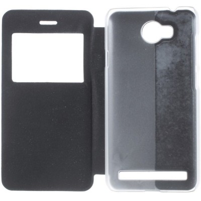 Huawei Y3 II (Huawei Y3 2) juodas odinis atverčiamas „Smart Window“ dėklas su langeliu / Priedai.lt