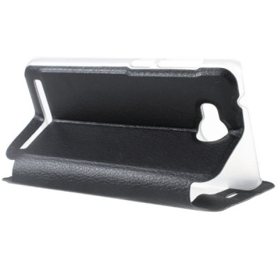 Huawei Y3 II (Huawei Y3 2) juodas odinis atverčiamas „Smart Window“ dėklas su langeliu / Priedai.lt