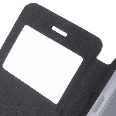 Huawei Y3 II (Huawei Y3 2) juodas odinis atverčiamas „Smart Window“ dėklas su langeliu / Priedai.lt