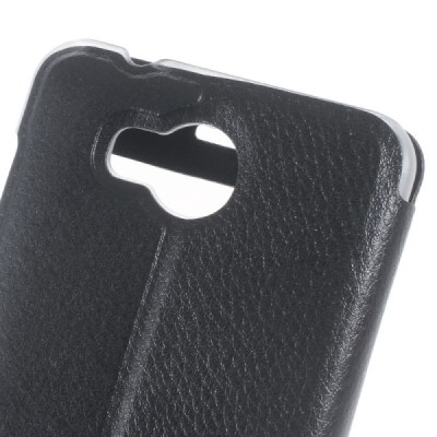 Huawei Y3 II (Huawei Y3 2) juodas odinis atverčiamas „Smart Window“ dėklas su langeliu / Priedai.lt