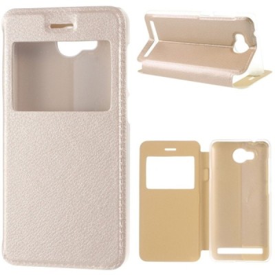 Huawei Y3 II (Huawei Y3 2) zelta atvēramais „Smart Window“ ādas maciņš / Vacins.lv