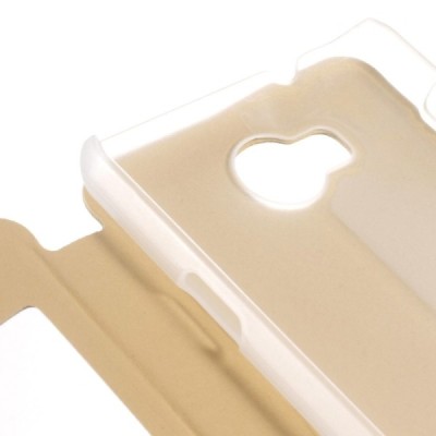 Huawei Y3 II (Huawei Y3 2) zelta atvēramais „Smart Window“ ādas maciņš / Vacins.lv