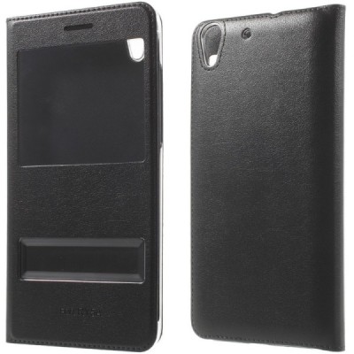 Huawei Y6 II (Huawei Y6 2) juodas odinis atverčiamas „Smart Window“ dėklas su langeliu / Priedai.lt