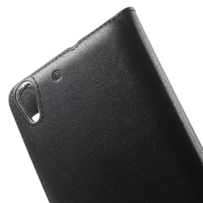 Huawei Y6 II (Huawei Y6 2) juodas odinis atverčiamas „Smart Window“ dėklas su langeliu / Priedai.lt