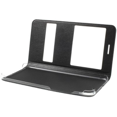 Huawei Y6 II (Huawei Y6 2) juodas odinis atverčiamas „Smart Window“ dėklas su langeliu / Priedai.lt