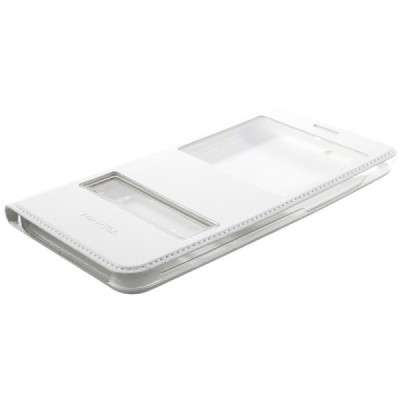 Huawei Y6 II (Huawei Y6 2) baltas odinis atverčiamas „Smart Window“ dėklas su langeliu / Priedai.lt