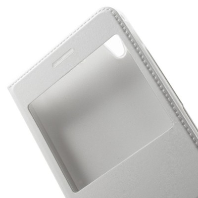 Huawei Y6 II (Huawei Y6 2) baltas odinis atverčiamas „Smart Window“ dėklas su langeliu / Priedai.lt