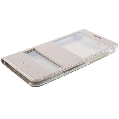 Huawei Y6 II (Huawei Y6 2) zelta atvēramais „Smart Window“ ādas maciņš / Vacins.lv