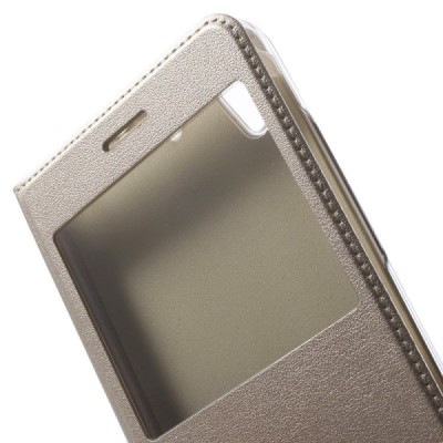 Huawei Y6 II (Huawei Y6 2) zelta atvēramais „Smart Window“ ādas maciņš / Vacins.lv