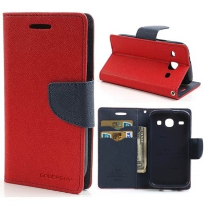 „Mercury“ Samsung Galaxy Core (i8260, i8262) raudonas odinis atverčiamas dėklas - piniginė / Priedai.lt