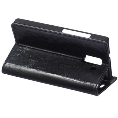 Huawei Honor 7 atverčiamas juodas odinis dėklas, knygutė - piniginė / Priedai.lt