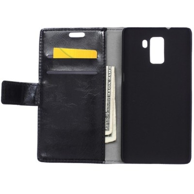 Huawei Honor 7 atverčiamas juodas odinis dėklas, knygutė - piniginė / Priedai.lt