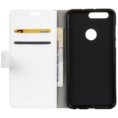 Huawei Honor 8 atverčiamas baltas odinis dėklas, knygutė - piniginė / Priedai.lt