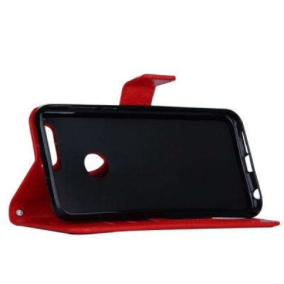 Huawei Honor 8 atverčiamas raudonas odinis dėklas, knygutė - piniginė / Priedai.lt