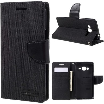 Samsung Galaxy J3 2016 (J310, J320) „Mercury“ atvērams melns ādas maciņš - maks / Vacins.lv