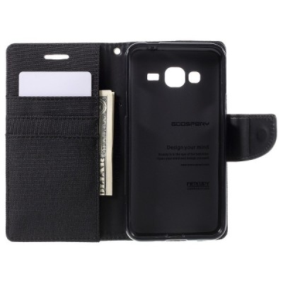 Samsung Galaxy J3 2016 (J310, J320) „Mercury“ atvērams melns ādas maciņš - maks / Vacins.lv