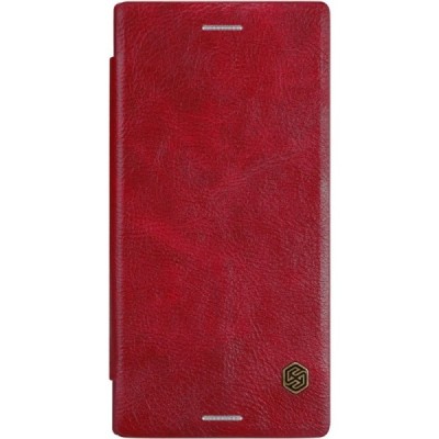 Prabangus „Nillkin“ Qin serijos raudonas odinis atverčiamas Sony Xperia XZ dėklas - knygutė / Priedai.lt