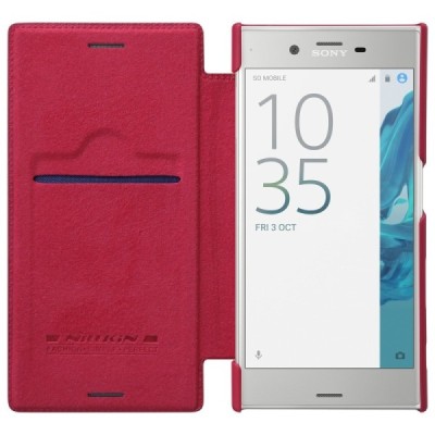 Prabangus „Nillkin“ Qin serijos raudonas odinis atverčiamas Sony Xperia XZ dėklas - knygutė / Priedai.lt