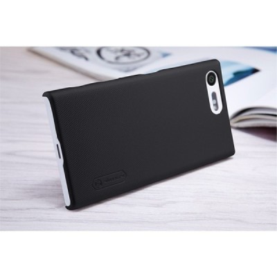 Nillkin Frosted Shield Sony Xperia X Compact (F5321) juodas plastikinis dėklas + apsauginė ekrano plėvelė / Priedai.lt