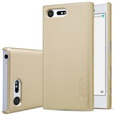 Nillkin Frosted Shield Sony Xperia X Compact (F5321) auksinis plastikinis dėklas + apsauginė ekrano plėvelė / Priedai.lt