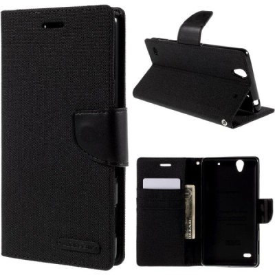 Sony Xperia C4 „Mercury“ juodas odinis atverčiamas dėklas - piniginė / Priedai.lt