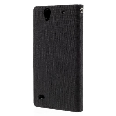 Sony Xperia C4 „Mercury“ juodas odinis atverčiamas dėklas - piniginė / Priedai.lt