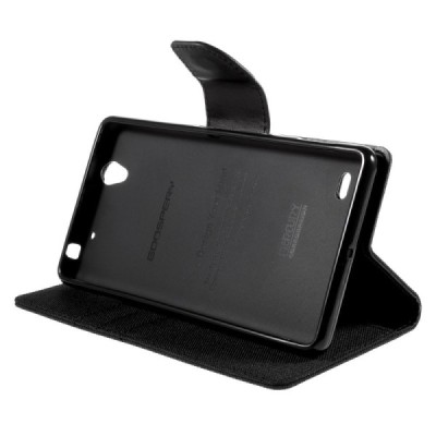 Sony Xperia C4 „Mercury“ juodas odinis atverčiamas dėklas - piniginė / Priedai.lt