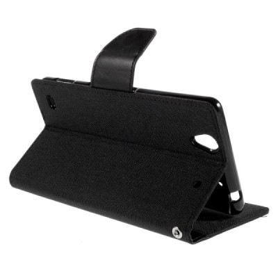 Sony Xperia C4 „Mercury“ juodas odinis atverčiamas dėklas - piniginė / Priedai.lt