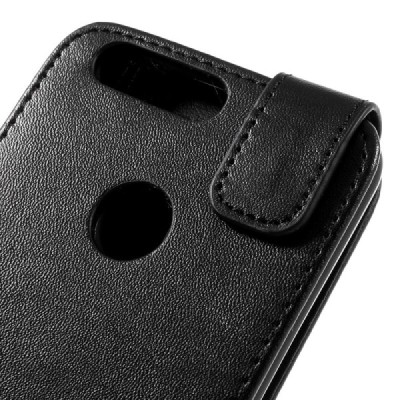 Honor 8 (Huawei Honor 8) klasikinis vertikaliai atverčiamas juodas odinis dėklas / Priedai.lt