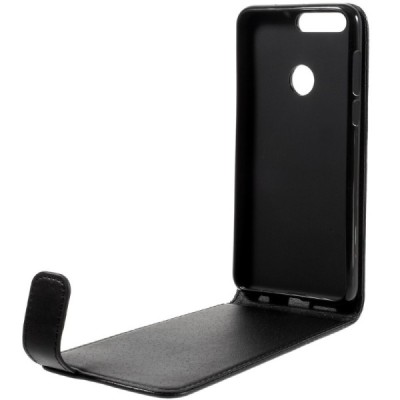 Honor 8 (Huawei Honor 8) klasikinis vertikaliai atverčiamas juodas odinis dėklas / Priedai.lt