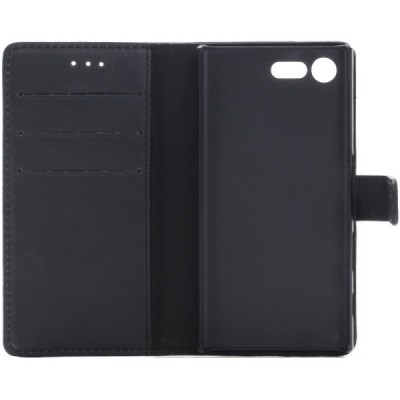 Sony Xperia X Compact (F5321) atvēramais ādas melns retro maciņš (maks) / Vacins.lv