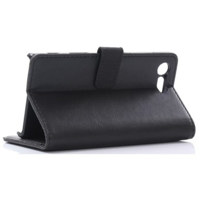 Sony Xperia X Compact (F5321) atvēramais ādas melns retro maciņš (maks) / Vacins.lv