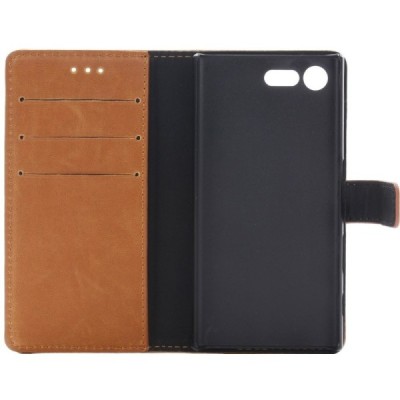 Sony Xperia X Compact (F5321) atvēramais ādas gaiši brūns retro maciņš (maks) / Vacins.lv