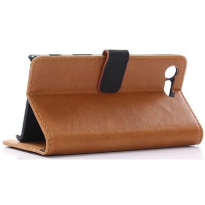 Sony Xperia X Compact (F5321) atvēramais ādas gaiši brūns retro maciņš (maks) / Vacins.lv