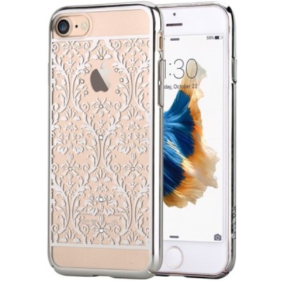 Apple iPhone 7 (iPhone 8) Devia Crystal Baroque Swarovski plastikinis skaidrus permatomas sidabrinis dėklas / Priedai.lt