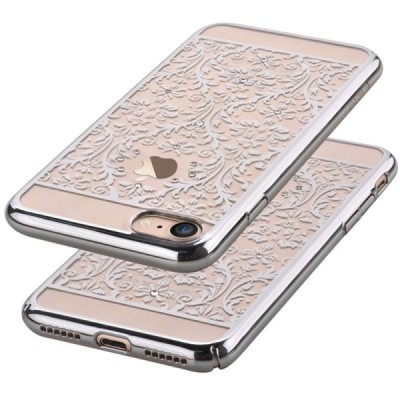 Apple iPhone 7 (iPhone 8) Devia Crystal Baroque Swarovski plastikinis skaidrus permatomas sidabrinis dėklas / Priedai.lt