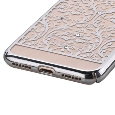 Apple iPhone 7 (iPhone 8) Devia Crystal Baroque Swarovski plastikinis skaidrus permatomas sidabrinis dėklas / Priedai.lt